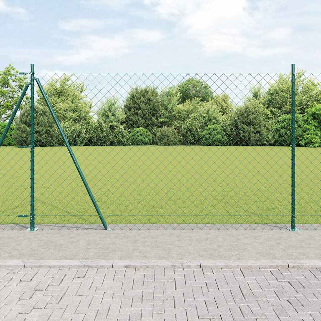 Kettengliedzaun mit Pfosten Grün 1.6 x 25 m Stahl